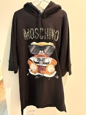 Moschino Black Logo Teddy Graphic Hoodie Dress